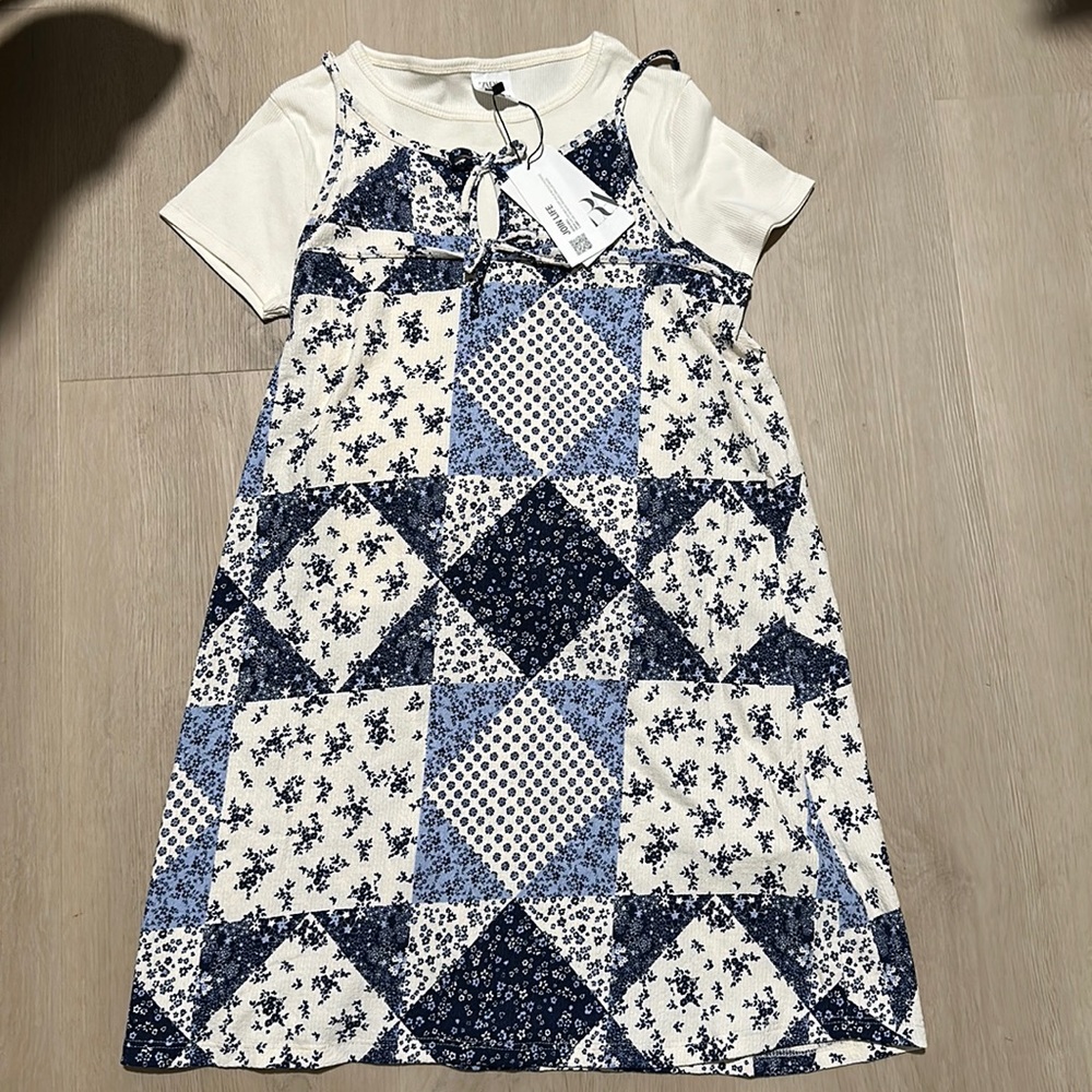 Zara combined top with patchwork dress - size 13-14